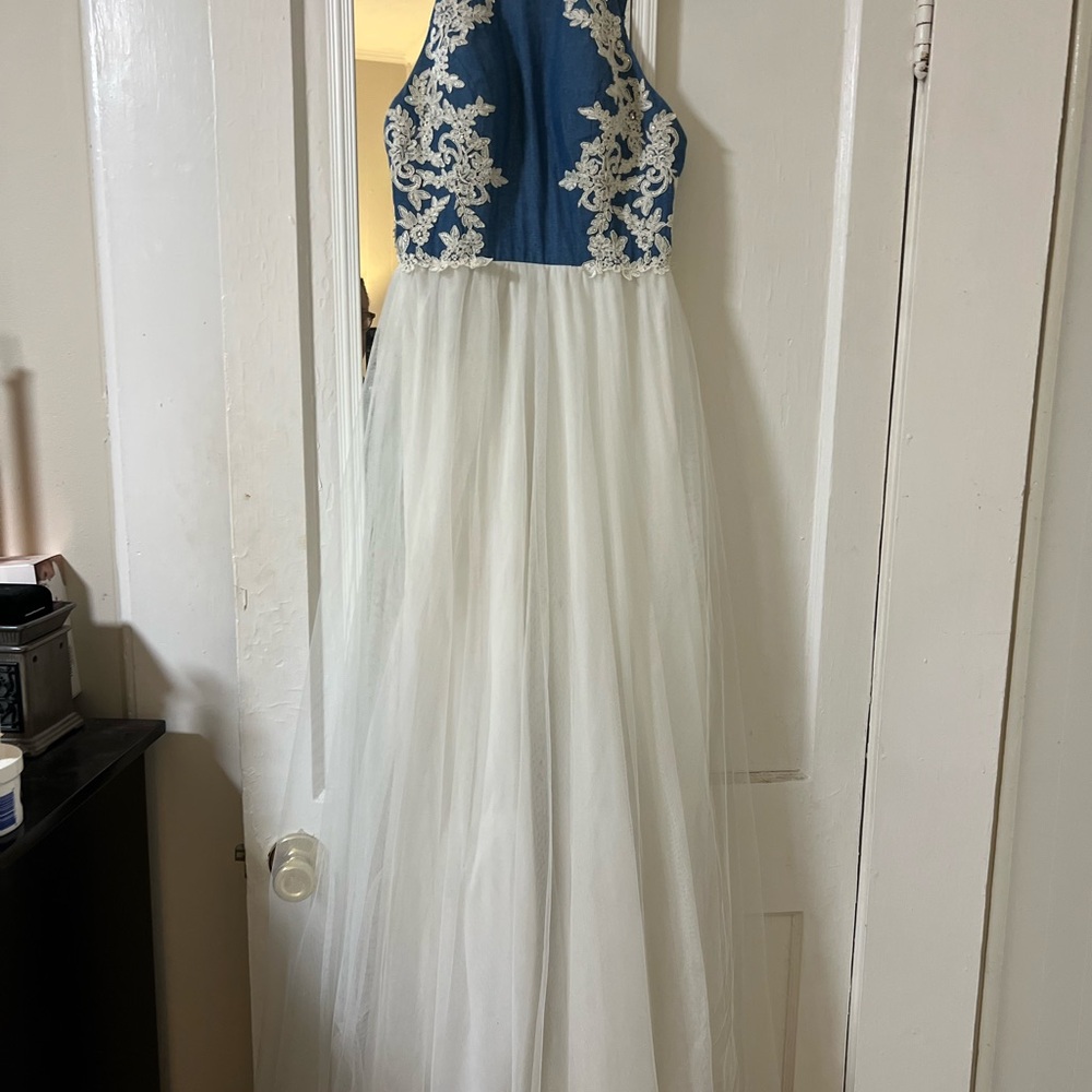 Denim and White Lace Prom/ HoCo dress